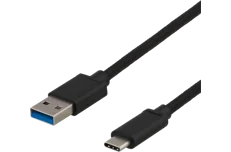 Produktbild för Deltaco USB-C ha - USB-A ha - 0,25m - 3A - 60W - Tygbeklädd - Svart