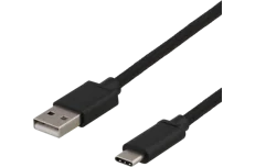 Produktbild för Deltaco USB-C hane till USB-A hane - Tygbeklädd - 3m - Svart