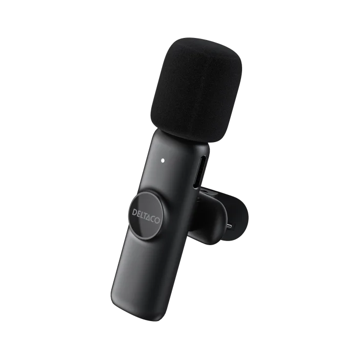 Produktbild för Deltaco Trådlös vlogg-mikrofon, USB-C/Lightning-adapter, svart