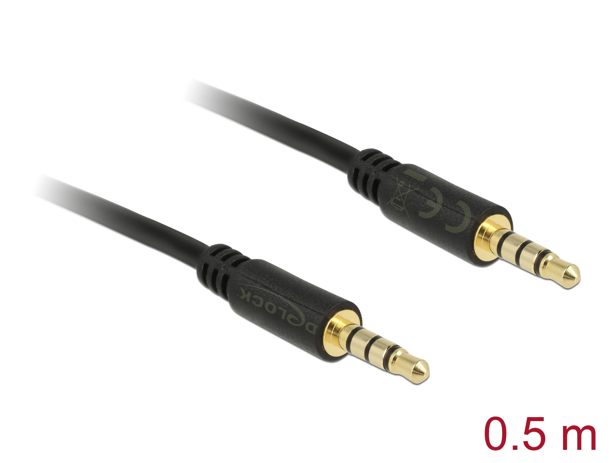 Produktbild för DeLock Audiokabel - 3,5mm - 4-stift - hane till hane - 0,5m - Svart