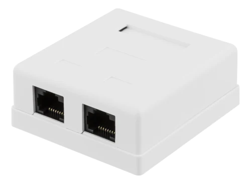 Produktbild för Deltaco Oskärmat vägguttag - Utanpåliggande UTP 2st RJ45 - Cat6 - Vit