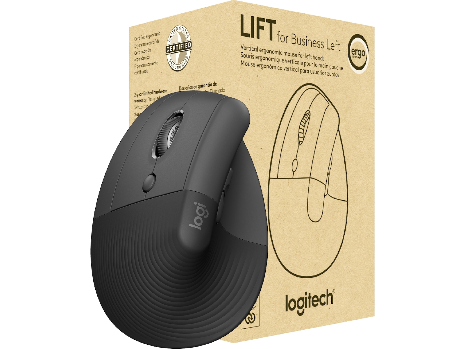 Produktbild för Logitech Lift Vertikal Business Vänster mus (graphite)
