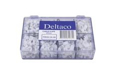Produktbild för Deltaco Kabelklammer i plast med stålspik, 4 storlekar, 230-pack