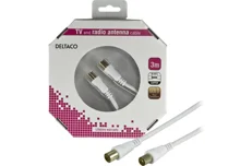 Produktbild för Deltaco antennkabel, ferritkärnor, guldplätterade kontakter, 3m, vit.