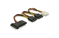 Produktbild för Deltaco Y-adapter för 15-pin SATA-ström & Molex 4-pin, 3xSATA, 1xMolex, 15cm