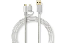 Produktbild för Nedis 2-i-1 synkroniserings- laddningskabel  USB Micro B-hane + Apple Lightning 1.0 m