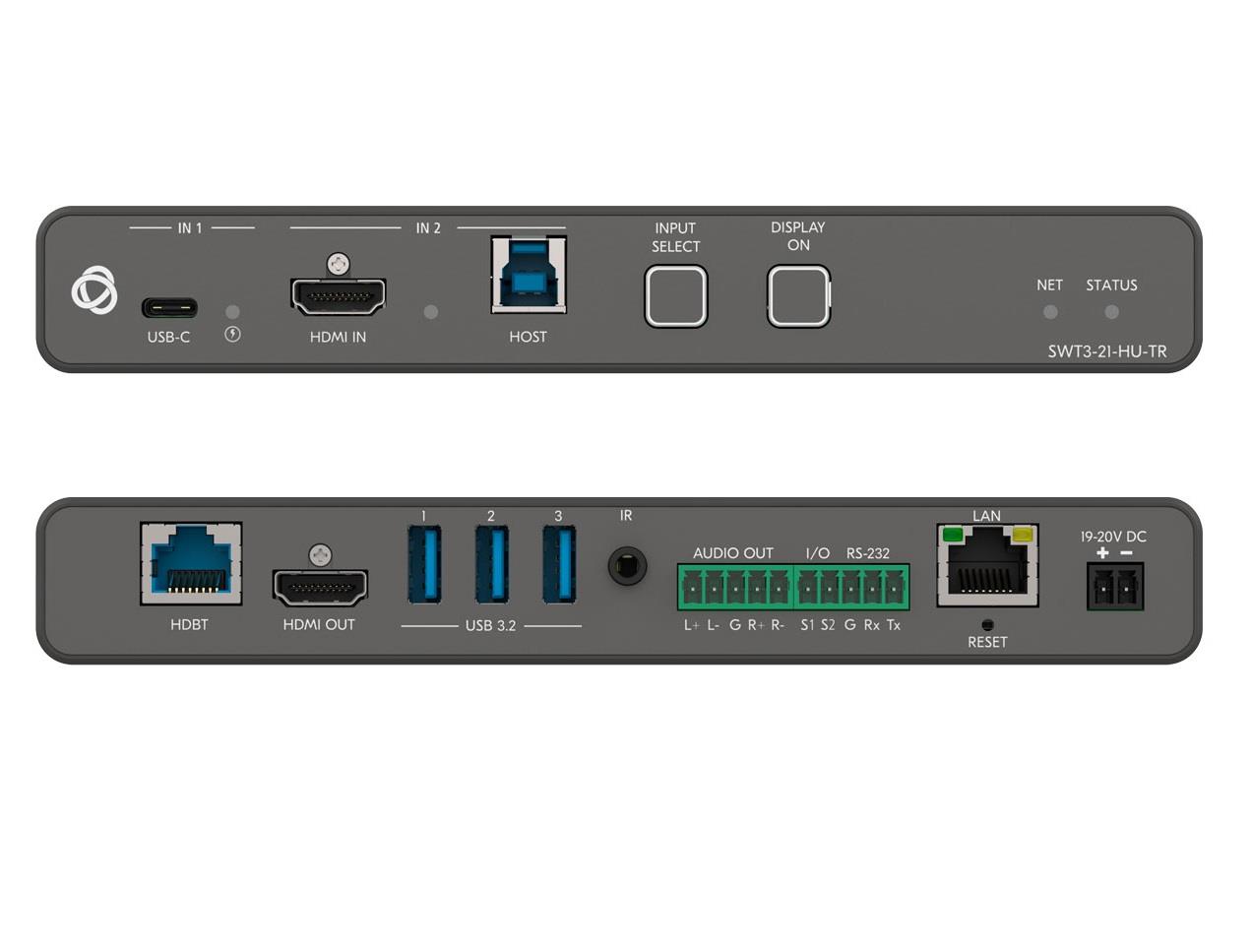 Produktbild för Kramer SWT3-21-HU-TR - 2x1 4K60 USB–C/HDMI Switcher Extender - 2in x 1out - 3840x2160 - 60Hz 4:4:4