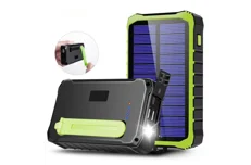 Produktbild för Denver Powerbank med solceller och vev-funktion - 10 000mAh - Svart / Grön