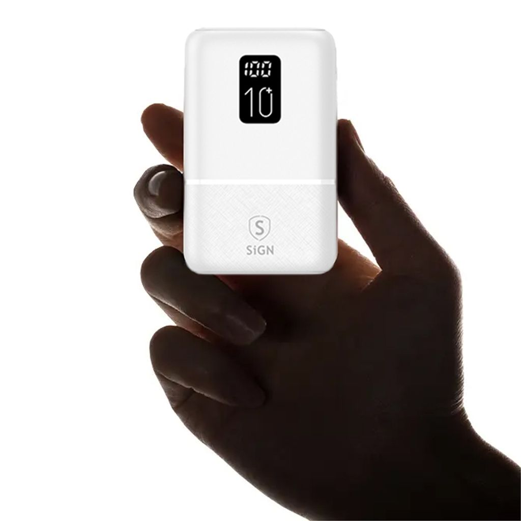 Produktbild för SiGN Mini QC Powerbank med Display - 10,000mAh - Vit
