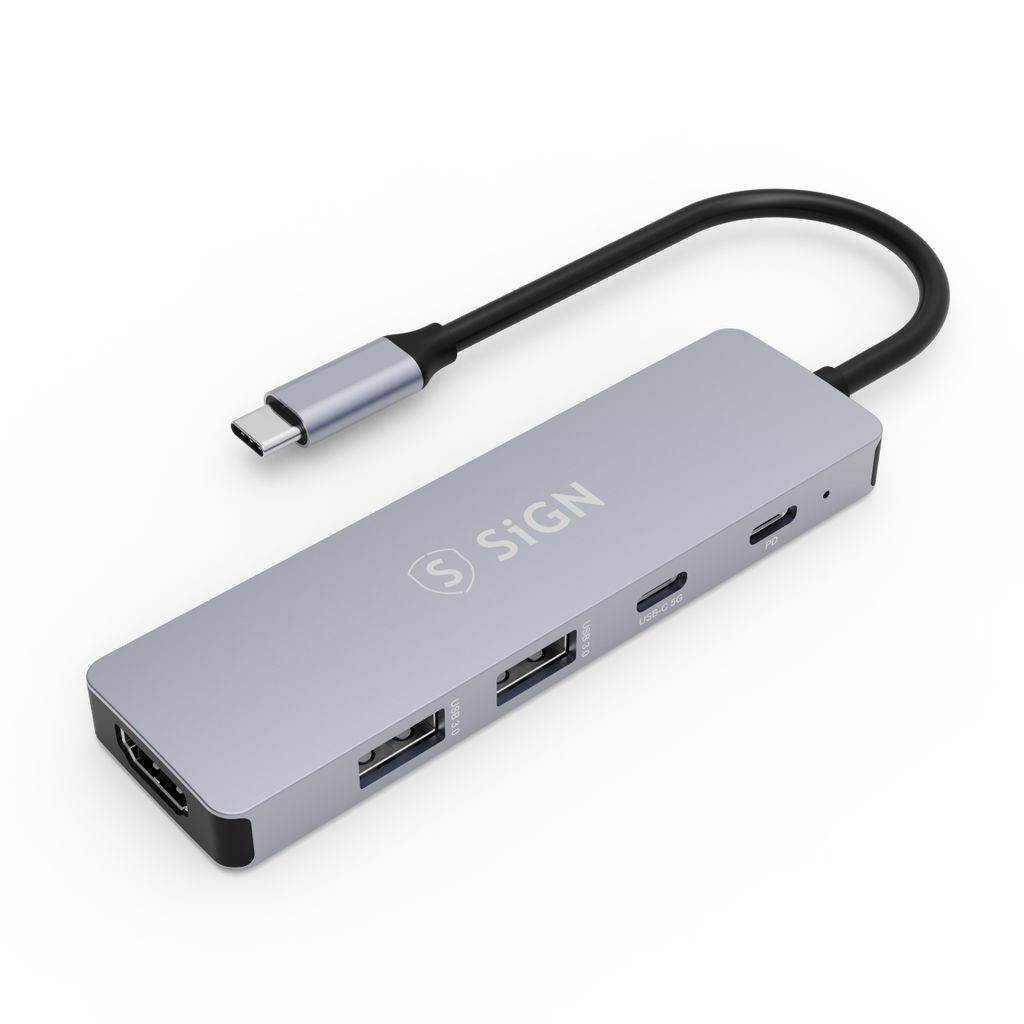 Produktbild för SiGN 5-in-1 HUB USB-C to USB-A - USB-C 100W - PD - HDMI 4K@60Hz - Grå