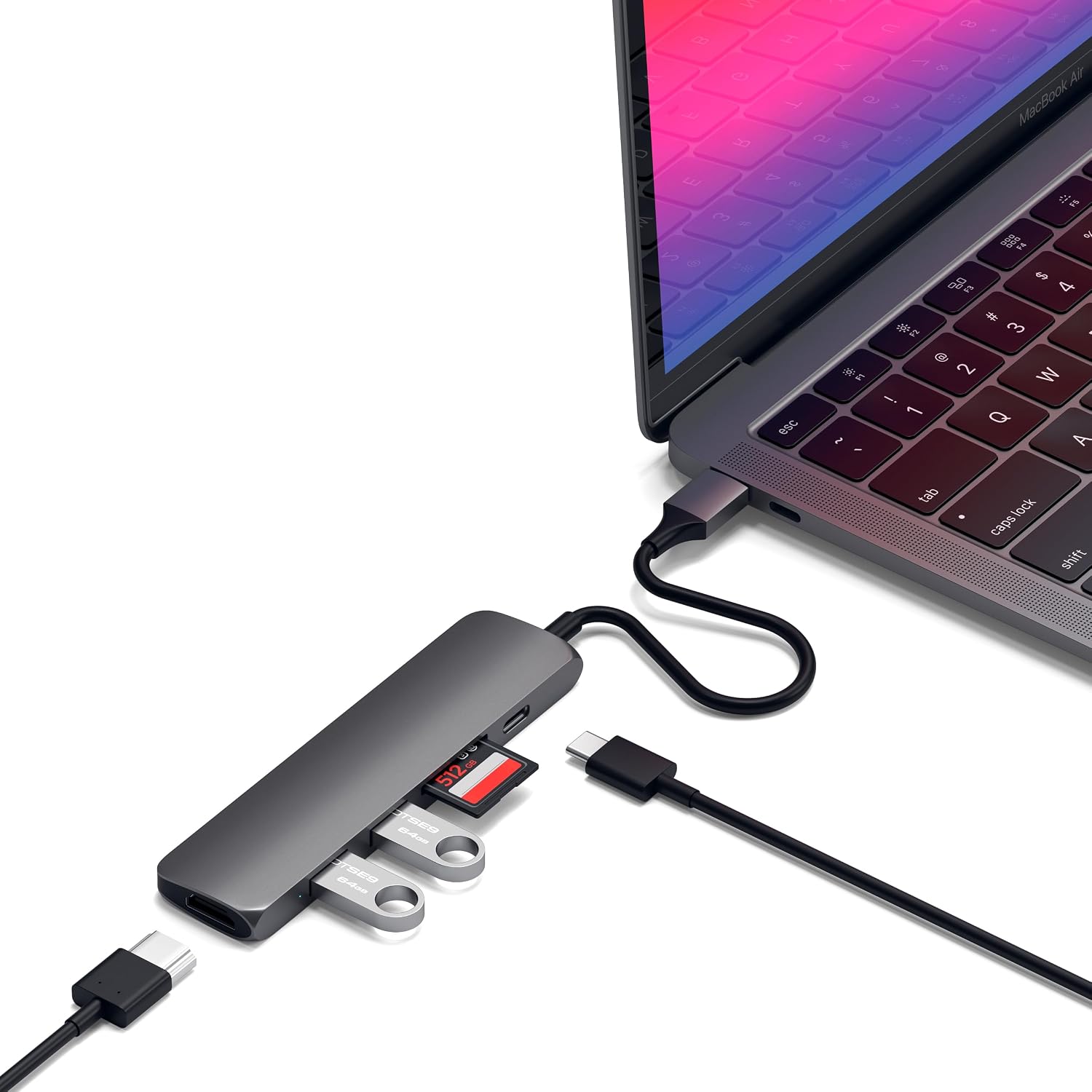 Produktbild för Satechi Slim Type-C MultiPort Adapter V2 - Space Grey - Renoverad del