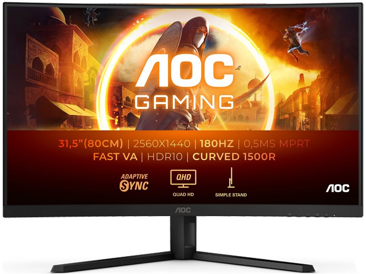 Produktbild för Aoc 32" Curved Gamingskärm - 2560x1440 - VA - 180hz - 1ms
