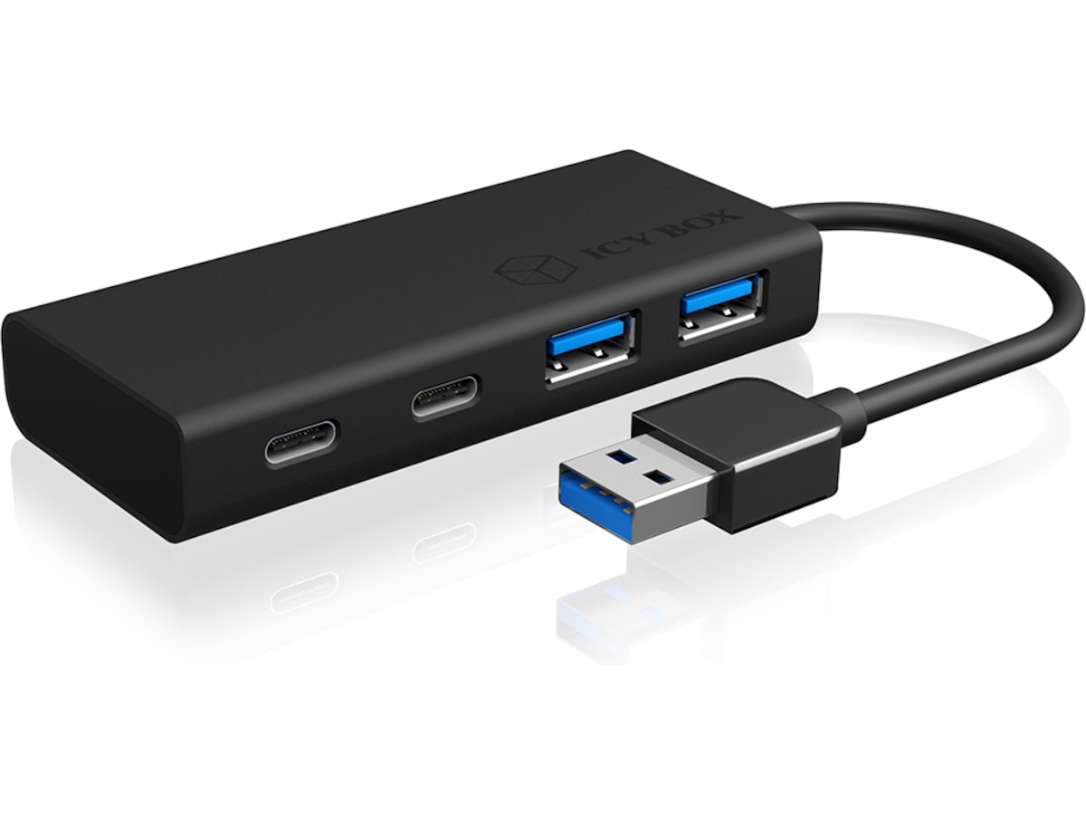 Produktbild för Icy Box USB-Hub - USB-A till 2st USB-A + 2st USB-C - Svart