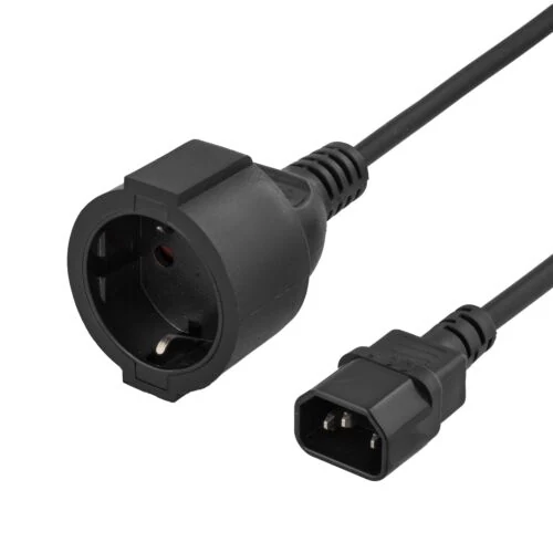 Produktbild för Deltaco Jordad kabel för anslutning av enhet till nätdel/kabel - 1m - Svart