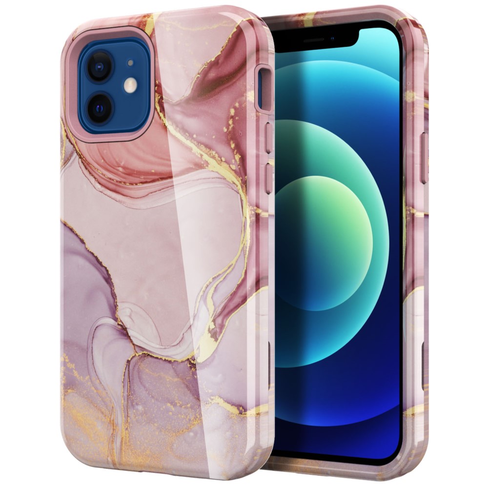 Produktbild för Skal TPU för iPhone 12 / 12 Pro - Rosa marmor