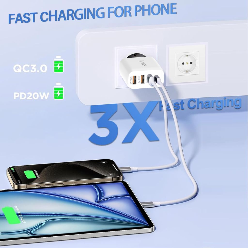Produktbild för SiGN Fast Charger USB-C & 3xUSB-A, PD & QC 3.0, 36W - White