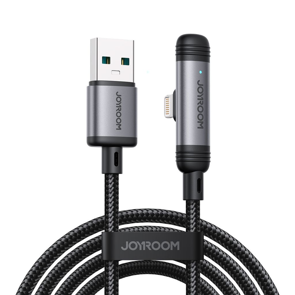 Produktbild för Joyroom USB-A till Lightning - Vinklad - Snabbladdnings kabel - 3A - 1,2m - Svart