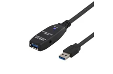 Produktbild för Deltaco PRIME aktiv USB 3.0-förlängningskabel - Typ A till Typ A - 3m - Svart