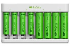 Produktbild för GP ReCyko Battery Charger (USB) ink 4st AA 2100 mAh + 4st AAA 850 mAh Batterier