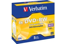 Produktbild för Verbatim DVD+RW 5-pack, 4x speed, Jewelcase
