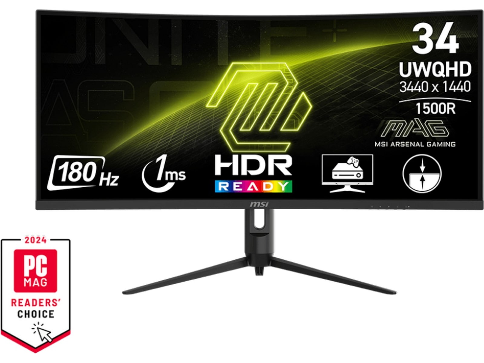 Produktbild för MSI MAG 342CQR E2 - 34" - Curved - 3440x1440 - VA - 180hz - 1 ms - Grade B+