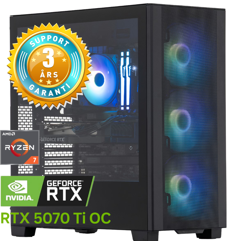 Produktbild för Gamer God Tyr V6 - RTX 5070 Ti OC - Ryzen 7 9700X - 32GB - 2TB SSD - Win 11 Home
