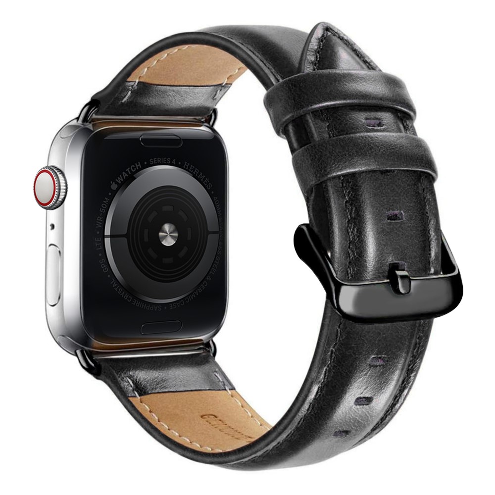 Produktbild för Armband i Läder för Apple Watch 42mm / 44mm / 46mm / 49mm - Svart