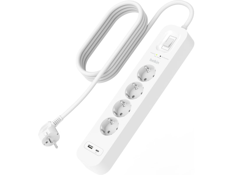 Produktbild för Belkin Strömförgrening med överspänningsskydd - 4st uttag - 2st USB