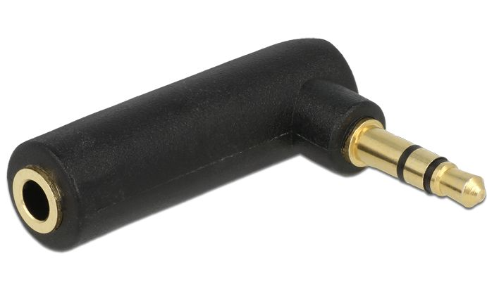 Produktbild för DeLock Stereoljudadapter - 3,5mm hane till 3,5mm hona - Vinklad - Svart