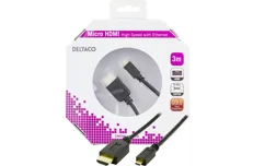 Produktbild för Deltaco HDMI-kabel HDMI - microHDMI 4K, Ethernet, svart, 3m