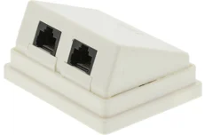 Produktbild för Deltaco Vägguttag utanpåliggande UTP - 2st RJ45 - Vinklad - Cat6 - Vit