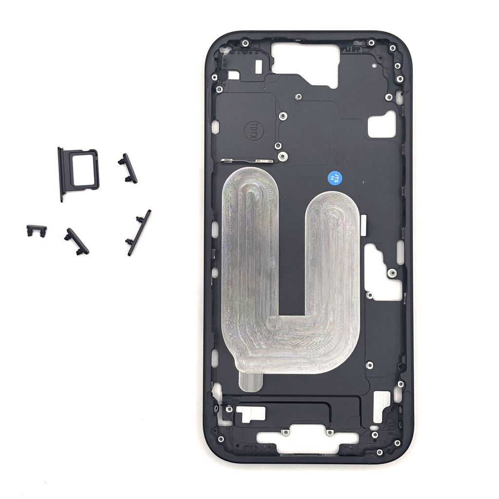Produktbild för Apple iPhone 16 - Byte av mellanram - Svart (Actionknapp funkar ej)