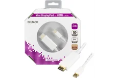Produktbild för Deltaco mini DisplayPort till HDMI kabel med ljud, ha-ha, 2m, vit