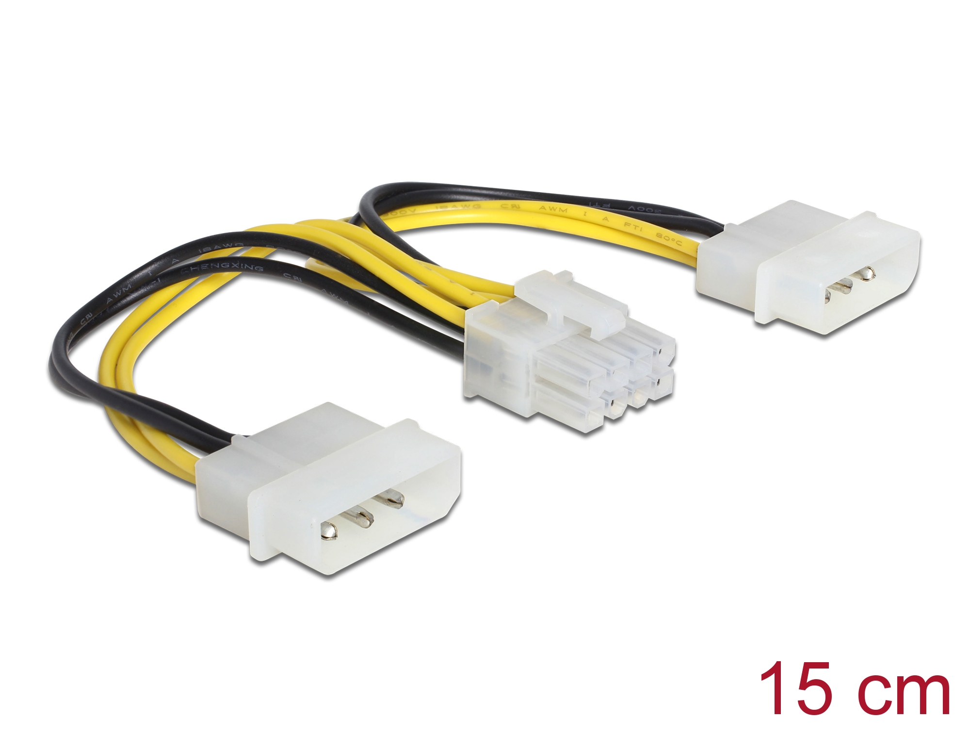Produktbild för DeLock Strömkabel 2st 4 pin Molex till 8 pin EPS - 15 cm