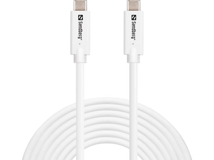 Produktbild för Sandberg USB-C till USB-C kabel - USB 3.2 Gen2 - 100W - 5m - Vit