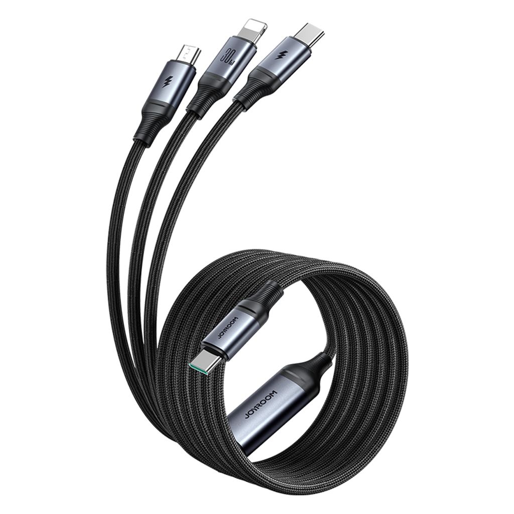 Produktbild för Joyroom 3-i-1 Kabel - USB-C till Lightning / Micro-USB / USB-C - 1,2m - Svart