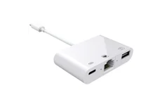 Produktbild för SiGN Adapter 3-i-1 Lightning till RJ45 Ethernet / USB / Lightning - Vit