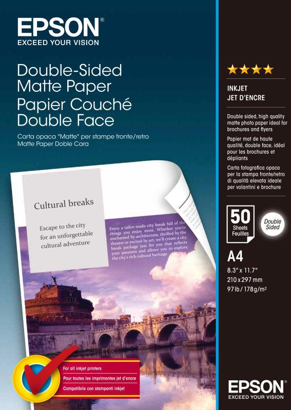 Produktbild för Epson Dubbelsidigt Matt Papper 50 ark A4