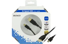 Produktbild för Deltaco USB 2.0 kabel Typ A Hane - Typ Mini B Hane 0,5m, svart
